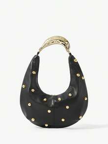 Maija Damska torba na ramię, torba typu hobo, uchwyt metalowy, PU, modna, elegancka, prosta, spersonalizowana, uniwersalna, nity, do pracy, do biura, na randkę, na co dzień, na zakupy, na popołudniową herbatę