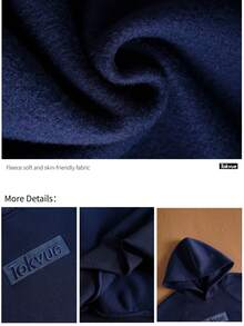 TOKVUE 男士时尚个性化字母刺绣连帽衫，长袖上衣 - 寶藍色 - 查看 4