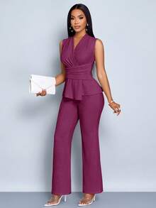 SOLERSUN Elegant Workwear Waist-Cinching Suit - Purple - View 6