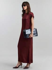 Ontre Đầm dài mới mùa Xuân/Hè 2026, đầm công sở thường ngày thanh lịch, đa năng dành cho nữ, phù hợp cho đi làm, công sở thường ngày, dự đám cưới, đầm dài bằng satin màu hồng thanh lịch. - Hồng - Xem 4