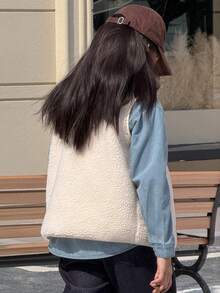 DAZY Tween Girls Crew Neck Fleece Vest Jacket - Beige - View 2