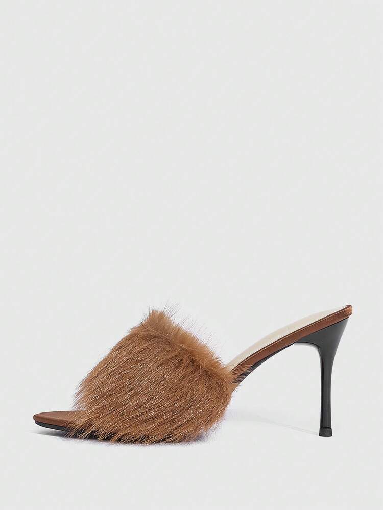 CUCCOO SZL Women's Fashionable And Elegant Fuzzy Heeled Sandals For Commuting For Christmas