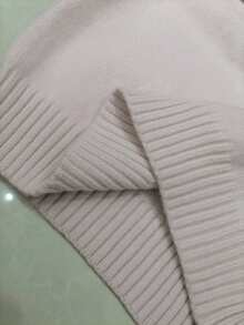 Franclia 女士秋冬时尚拼接仿毛领修身长袖毛衣 - 卡其色 - 查看 7