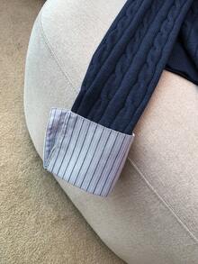 Franclia 时尚博主灵感二合一拼布针织短款开衫，欧美风海军蓝开衫毛衣粗针织开衫女式学院风毛衣海军蓝开衫领口开衫