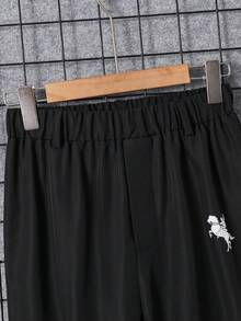 SHEIN 2pcs/Set Teen Boys Black & White Short Sleeve Shirt With Contrast Logo Print, Collared Shirt And Pants Gentleman Outfit, Suitable For School, Commute, Casual, Sports, Spring/Summer - Black and White - View 9