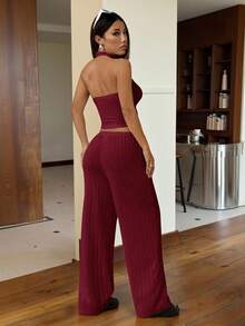 SHEIN EZwear 1 套女士深红色针织休闲紧身套装