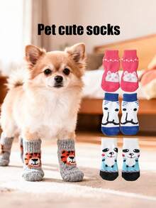 PETSIN Anti Slip Skid Bottom Lovely Puppy Dogs Pet Knits Socks Cute Pet Fashion Pets Dogs Socks For Cats Dog Toy Supplies - Multicolor - View 1