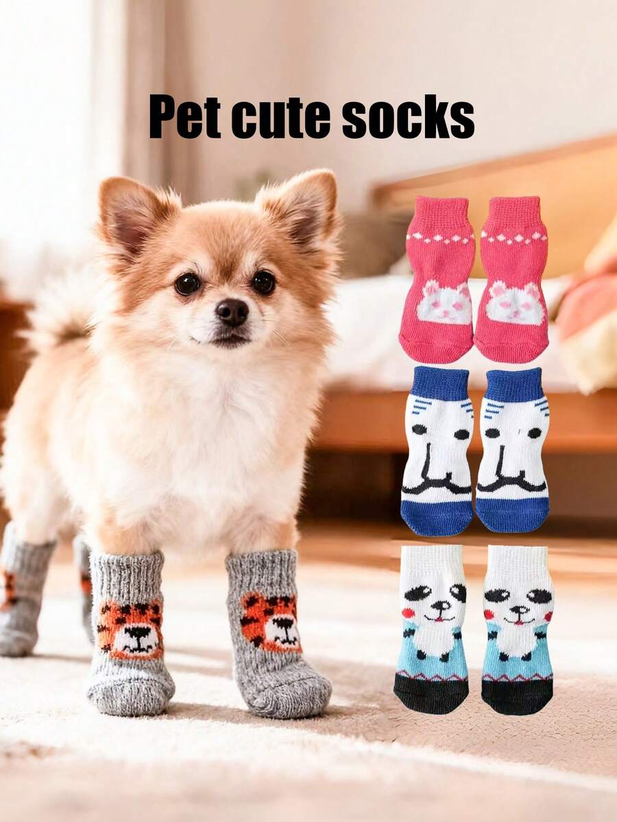 PETSIN Anti Slip Skid Bottom Lovely Puppy Dogs Pet Knits Socks Cute Pet Fashion Pets Dogs Socks For Cats Dog Toy Supplies - Multicolor - View 1