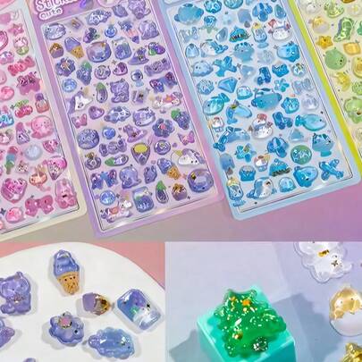 Joivida 1张3D立体浮雕贴纸，可爱卡通动物图案，如企鹅、猫咪、兔子、恐龙等，DIY装饰贴纸，可用于剪贴簿、笔记本、手机壳、包包和窗户装饰，纯色贴纸，日记贴纸，可与朋友交换贴纸