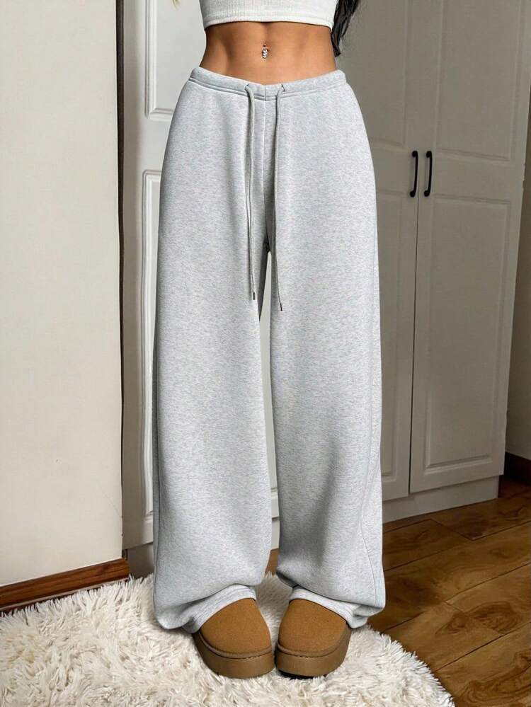 SHEIN EZwear Women's Casual Simple Solid Color Loose Wide Leg Sweatpants Graduation,Back To School Outfits,Graduation,Teacher Outfits For Women,Back To School - Light Grey - View 2
