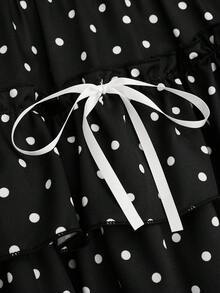 Sweetra Váy mini xếp lớp họa tiết chấm bi đen trắng dễ thương cỡ lớn Y2K dành cho nữ - Đen và trắng - Xem 6