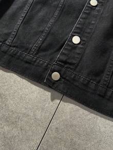 ROMWE MEN Street Life Men's Rhinestone Embellished Single-Breasted Casual Denim Jacket - Black - View 6