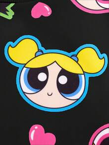 THE POWERPUFF GIRLS X SHEIN 小女孩卡通爱心花朵、泡泡、毛茛图案可爱长袖圆领卫衣