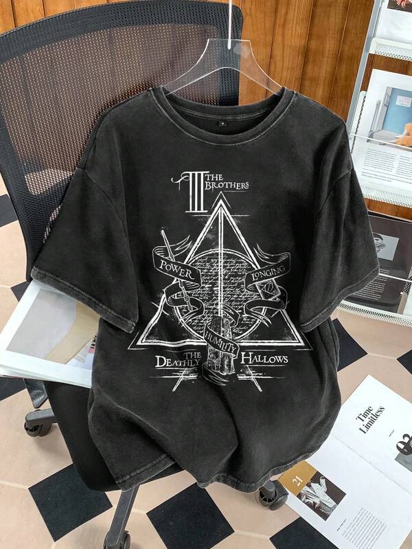 HARRY POTTER X SHEIN Men's Letter & Logo Graphic Round Neck Short Sleeve T-Shirt, 2000s Style