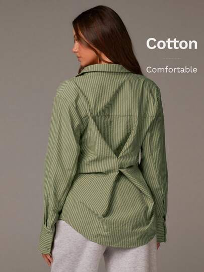 Athîral 女士条纹长袖休闲通勤衬衫