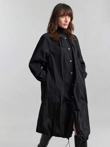 Ontre 2026春夏女士轻薄外套，黑色宽松长袖圆领套头衫，适合办公室/休闲场合，可调节抽绳，商务休闲，教师节，情人节，节日派对，百搭薄款外套 - 黑色 - 查看 3