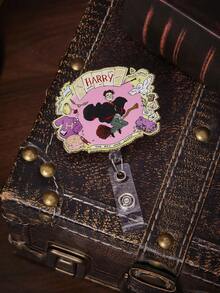 HARRY POTTER X SHEIN 1枚亚克力闪光卡通趣味印花胸针，可自由伸缩，360°旋转，时尚可爱，多功能易扣 - 粉色 - 查看 2