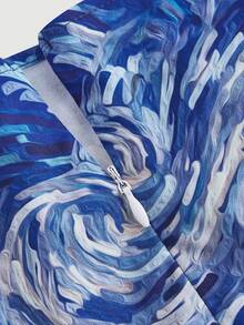 SHEIN MOD 1pc 女士梵高“星夜”印花蓝色连衣裙（不含白色内衬衬裙），复古宫廷风泡泡袖，艺术系列