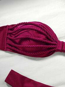 Swim Vcay Bộ 2 chiếc/Bộ đồ bơi gợi cảm dây thừng trang trí màu trơn áo bikini bandeau và quần cắt cao, xuân/hè - Màu Đỏ Sâu - Xem 5