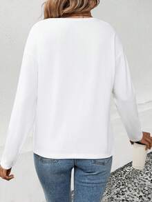 EMERY ROSE 女士玫瑰爱心印花V领长袖T恤，休闲百搭，春夏款 - 白色 - 查看 2