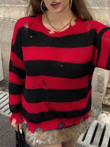 SHEIN EZwear Große Größen Halloween Schwarz & Rot Strass Vintage Pullover in Große Größen - Verschiedenfarbig - Übersicht 3