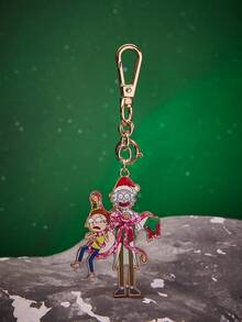 Rick and Morty X SHEIN Hot-Selling Zinc Alloy Drip Oil Cartoon Christmas Series Keychain, Luxurious Niche Couples Casual, Also Suitable For Bag Decoration, Suitable For Various Parties, Concerts, Festivals - Gold - View 1