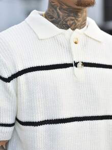 Devon Thys Men's Casual Solid Color Pullover Sweater With Hollow Button Knitted Top - White - View 3