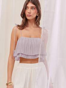 L'Amorae Top de tirantes plisado con aplicación de unicolor simple para mujer, verano - Rosa vieja - Ver 5