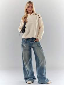 Glamine Fashionable Lady's Winter: Metallic-Embellished Beige Hooded Casual Sweatshirt - Beige - View 1