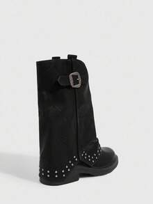 Daringsoles 时尚百搭休闲复古扣环中筒靴 - 黑色 - 查看 8