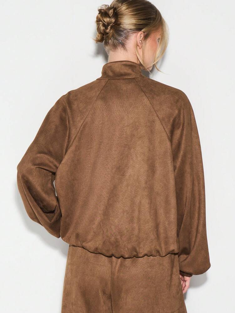 KIZN Suede Funnel Collar Zip Jacket