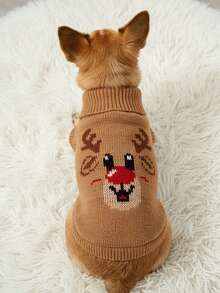 PETSIN 1 pieza Suéter navideño para mascotas, diseño clásico de reno en patrón de jacquard, cuello alto, elástico y cómodo, para gatos y perros - Multicolor - Ver 3