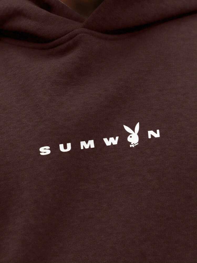 PLAYBOY X SUMWON Felpa oversize con cappuccio e stampa del logo del coniglio, adatta per abbigliamento casual da strada e per strati invernali