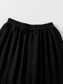 Sparklyn Girls Sweater & Pleated Skirt Set, Suitable For Halloween, Christmas, Holiday Matching, Cute Academic Style, Versatile All-Match Outfit Black Midi Skirt Pleated Skirt Black Cute Light Brown Sweater Cheetah Print Long Sleeve Top Leopard Print Sweater