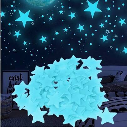 100 pegatinas de pared de estrellas que brillan en la oscuridad - Autoadhesivas, decoración espacial para dormitorio, sala de estar y techo | Ideales para fiestas y eventos, decoración de paredes | Estrellas brillantes | Pegatinas de pared reutilizables. El colorido conjunto de estrellas y lunas luminosas se puede pegar libremente entre sí, y las pegatinas de pared tridimensionales son estrellas brillantes.