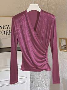 GlowEve Áo thun nữ màu mơ nhung thanh lịch, thích hợp cho mùa Thu/Đông. - Hồng - Xem 3