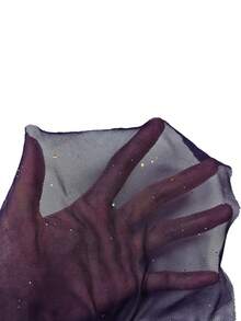 Rafferiza 女士高领亮片网纱开衩披肩式长袖收腰鱼尾下摆连衣裙长裙套装 - 紫色 - 查看 3