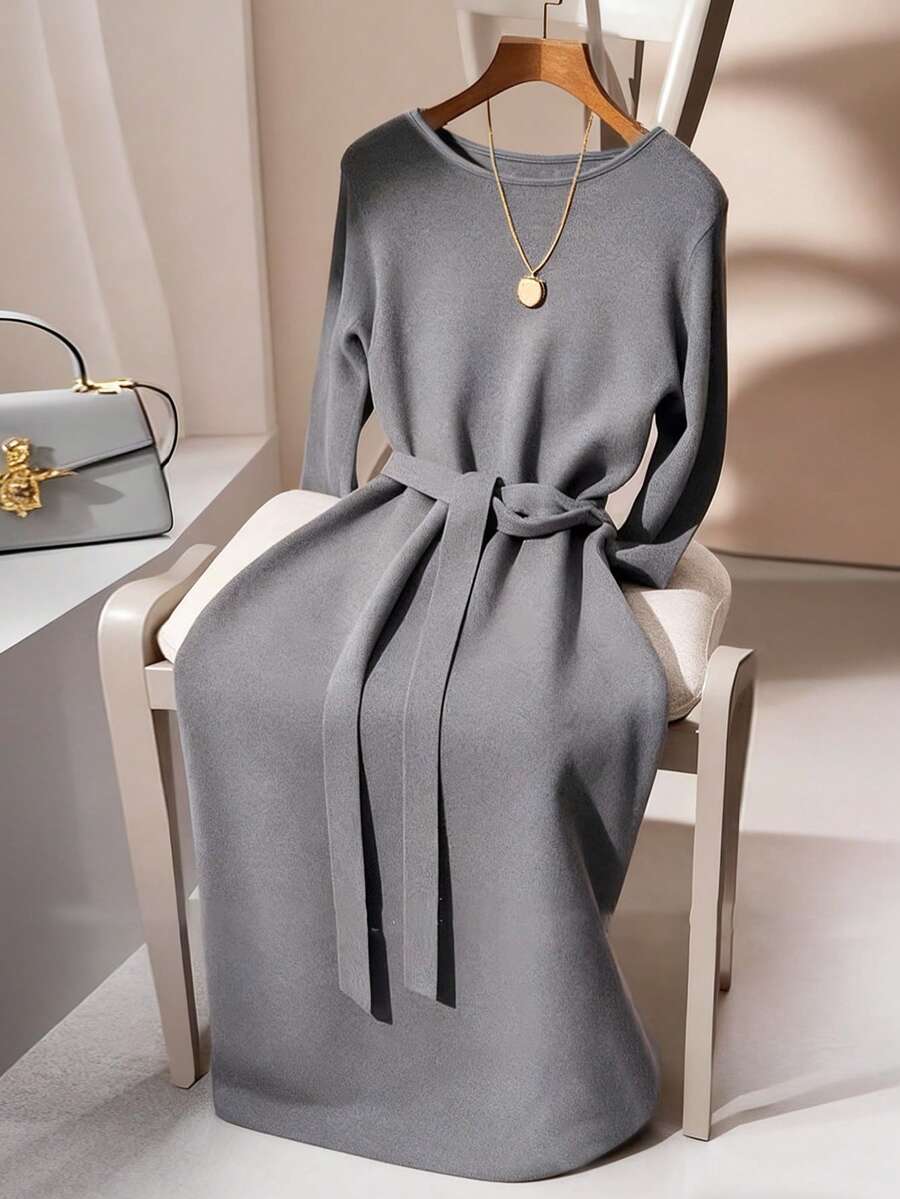 Franclia 灰色针织腰带连衣裙 - 深灰色 - 查看 1