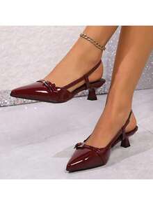 Sandalias Baotou: tacones de aguja franceses, diseñados exclusivamente para la mujer elegante. Tacones de aguja finos combinados con vestidos. Tacones de aguja con hebilla, tacones de aguja abiertos por delante, diseñados específicamente para mujeres. - Burdeos - Ver 2