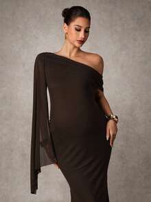 MaterniChic 优雅纯色单肩孕妇派对连衣裙