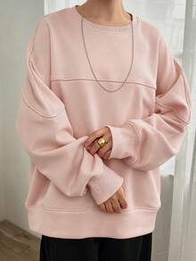 FRIFUL 女士宽松插肩袖圆领卫衣 - 粉色 - 查看 4