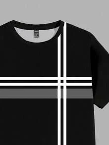 Manfinity RelaxMax Men's Summer Striped Crew Neck Short Sleeve Casual Versatile T-Shirt - Black - View 5