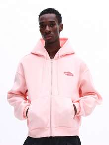 SUMWON Regular Men's Soft Full-Zip Hoodie With Logo Branding Casual Long Sleeve Sweatshirt For Fall Winter Plain - Pink - View 6