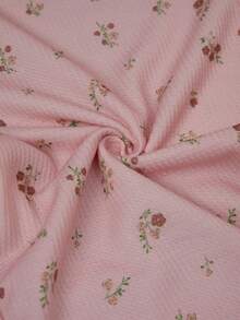 CottageSlumber Women's Pink Floral Print Short Sleeve Pajama Set,Elegant Summer Waffle Texture Round Neck Sleep Wear Set For Women - Baby Pink - View 7