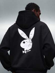 PLAYBOY X SUMWON Pullover Hoodie And Sweatpants Set With Drawstring Hood Centre Pocket Bunny Logo Print Casual Loungewear Co-Ord Set Winter Fall - Black - View 6