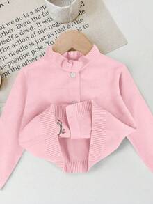 SHEIN LMoss Kids LMoss Cute Cartoon Print Long Sleeve Cardigan Sweater For Baby Girls, Autumn Winter - Pink - View 6