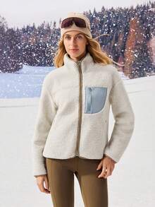 OutZeal 女士柔软保暖抓绒立领口袋拉链外套户外抓绒徒步露营秋冬季 - 米色 - 查看 9