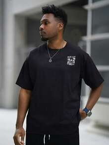 Heavens Edit 男士时尚印花宽松短袖T恤 | 优雅设计 | 夏季必备 | 轻松搭配，展现你的风格 - 黑色 - 查看 4