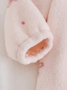 两件套女婴抓绒睡衣套装，可爱蝴蝶结领荷叶边甜美公主风儿童冬季开衫和裤子家居服