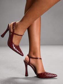 CUCCOO SZL 女士尖头搭扣设计时尚高跟鞋，适合日常穿着 - 復古紅色 - 查看 8